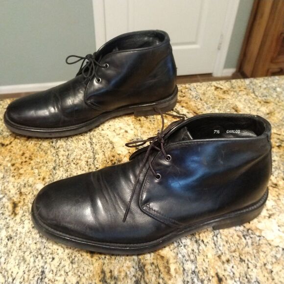 Aquatalia Carlos Chukka Ankle Boots Made in Italy Black Leather Men's 7.5 - Picture 1 of 13